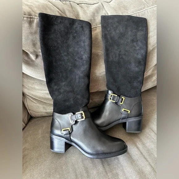 Lauren Ralph Lauren | Shoes | Size 75 B Lauren Ralph Lauren Black Leather  Suede Tall Boots Christine New | Poshmark